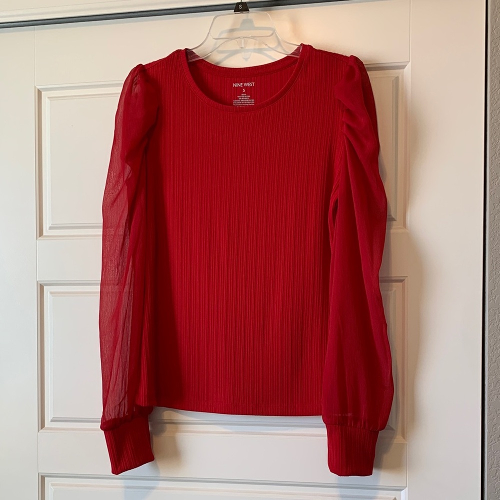 Nine West Vibrant Red Long Sleeve Top